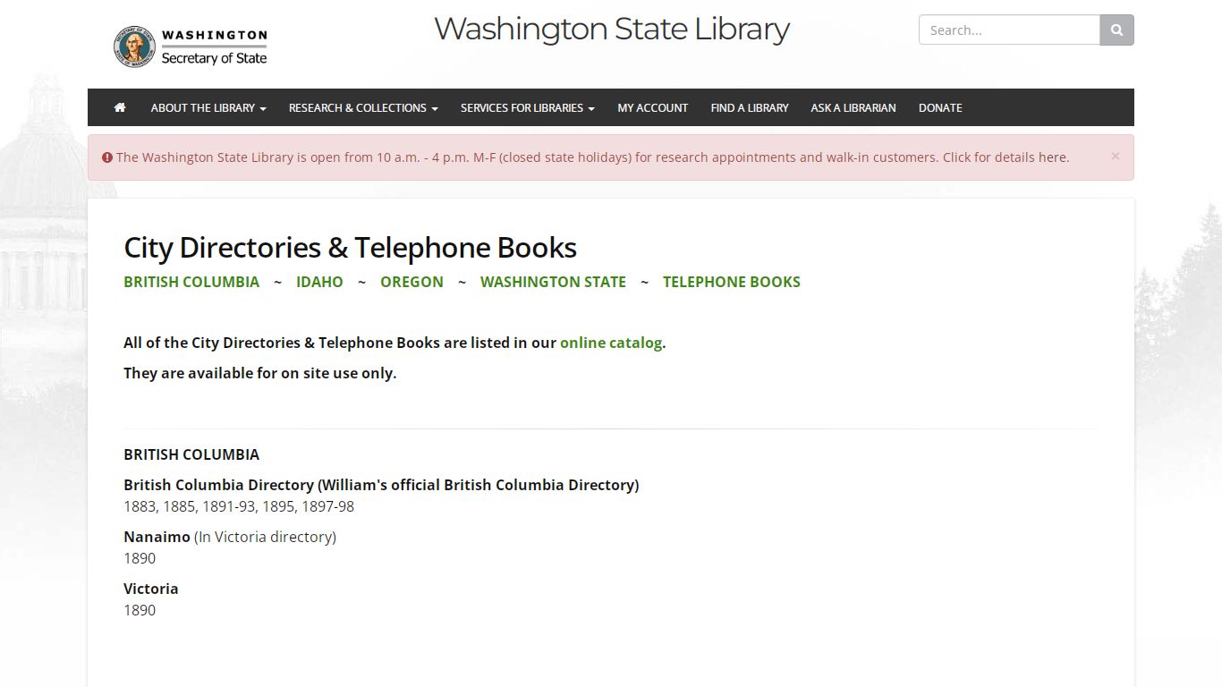 City Directories & Telephone Books - Washington State Library - WA ...